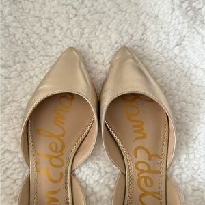 sam edelman | “rodney d’orsay” pointed toe patent gold leather flats